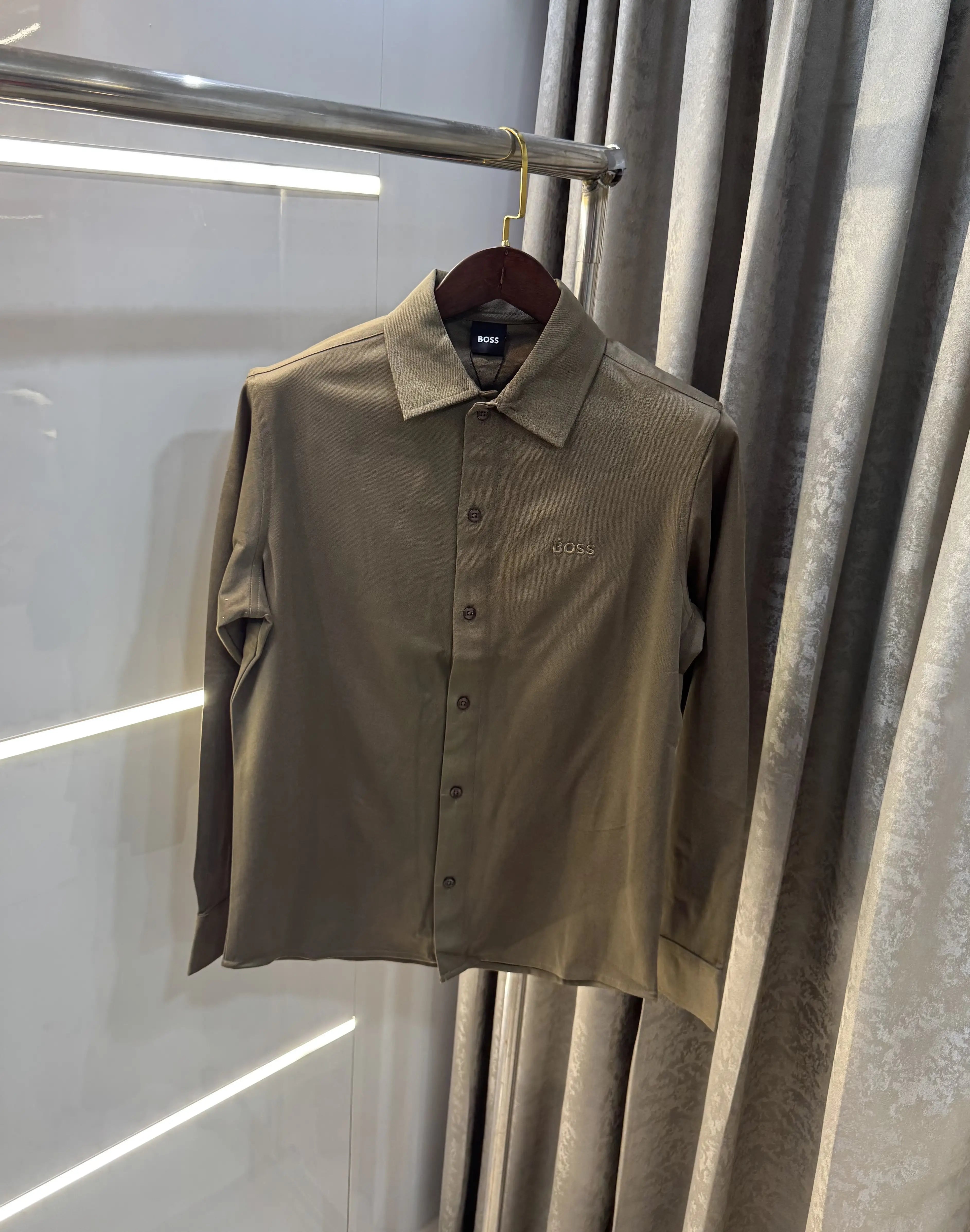 Hugo Bos s Brown Embroidery Logo Imported Shirt