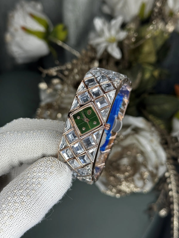 Swarovsk i Bangle Dual Tone Green Dial Premium Watch