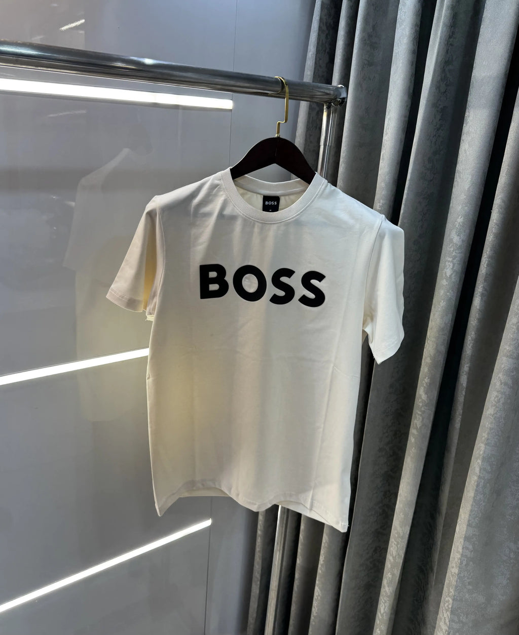 Hugo Bos s Cream Logo Print Premium T-Shirt