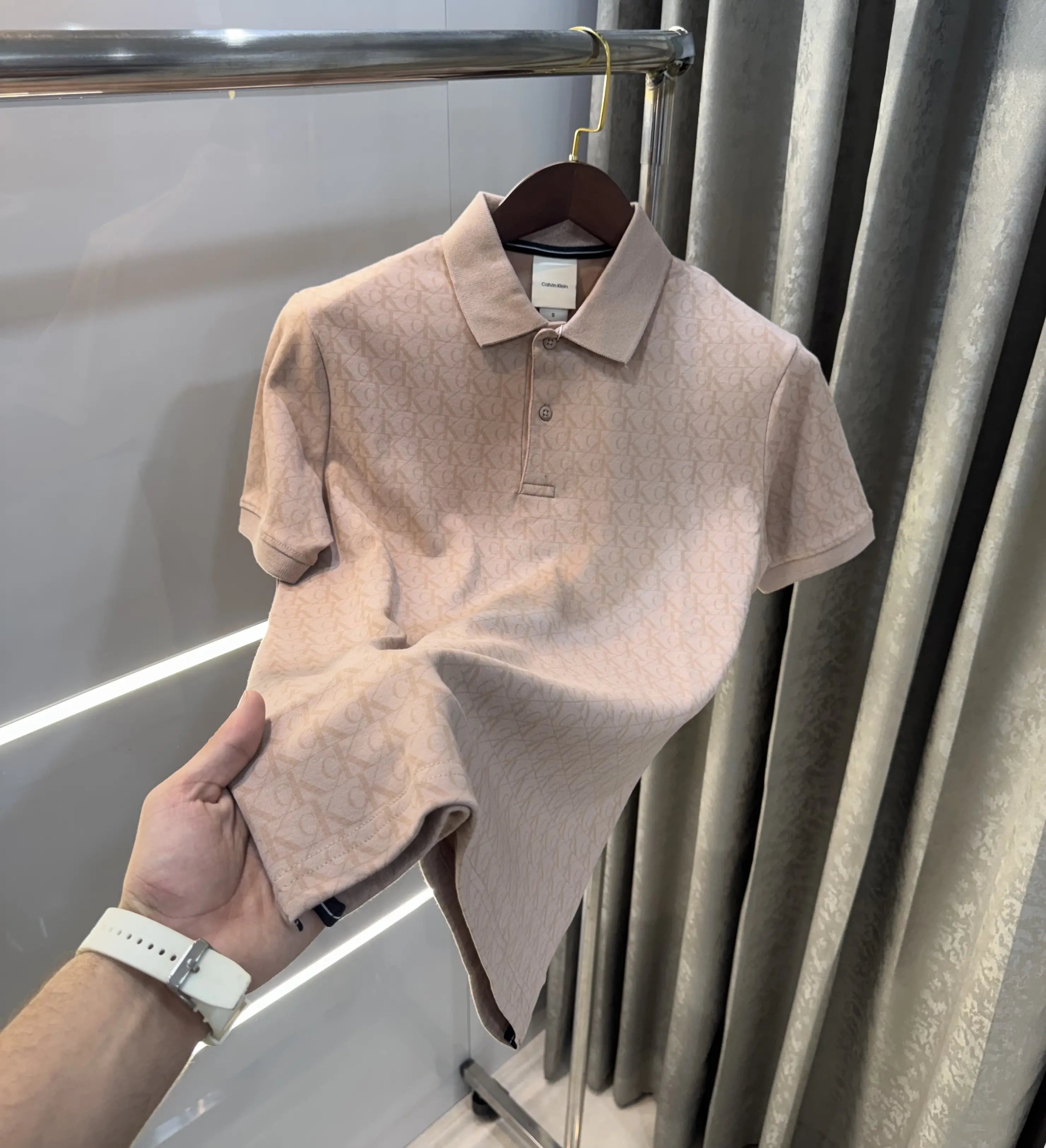 Calvin Klein Beige Logo Work Premium Polo T-Shirt