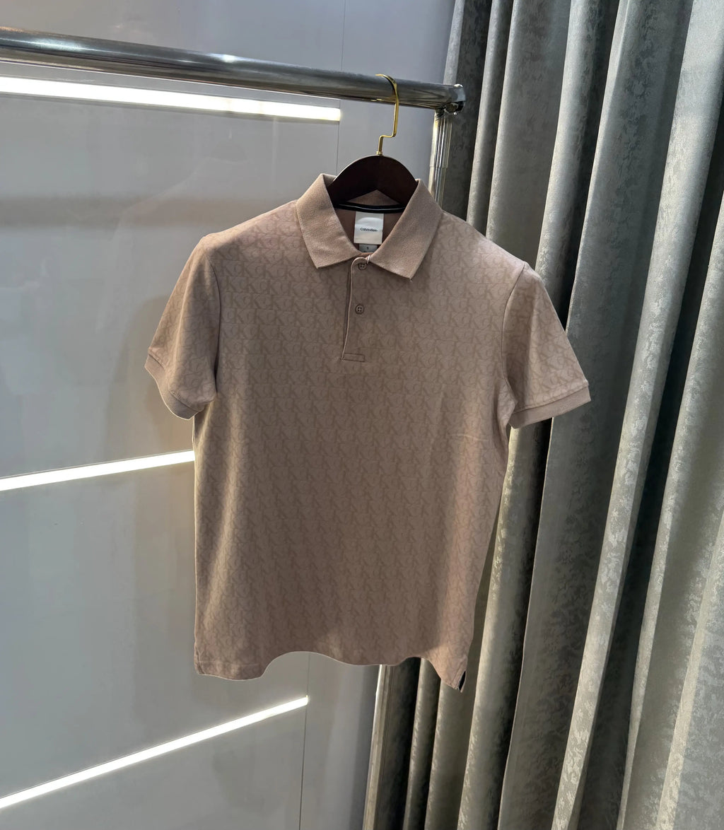 Calvin Klein Beige Logo Work Premium Polo T-Shirt