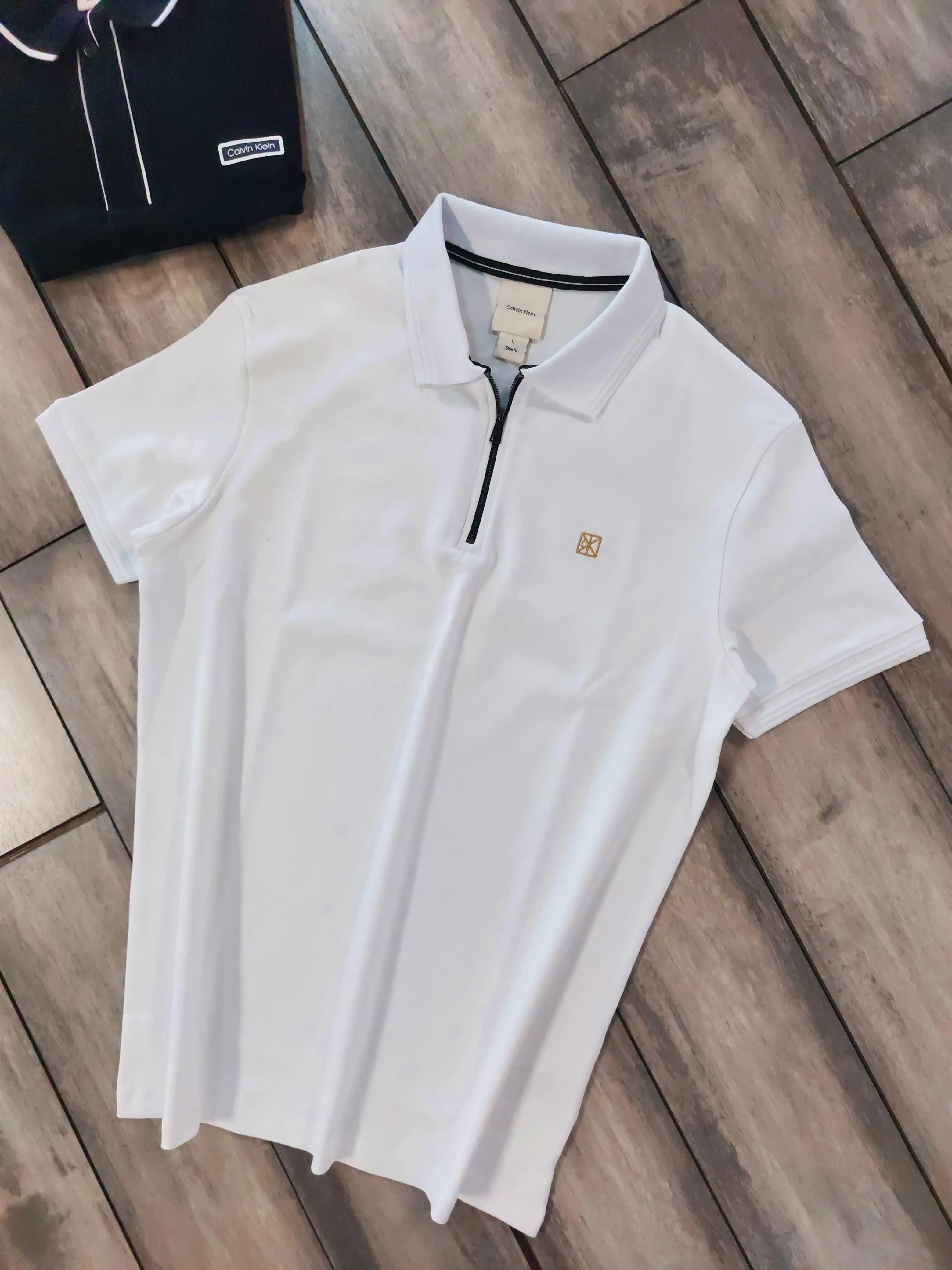Calvin Klein White Logo Work Premium Polo T-Shirt