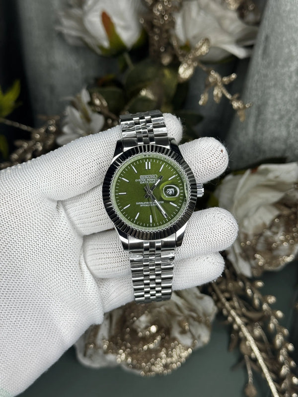 Seik o Datejust Silver Olive Premium Watch