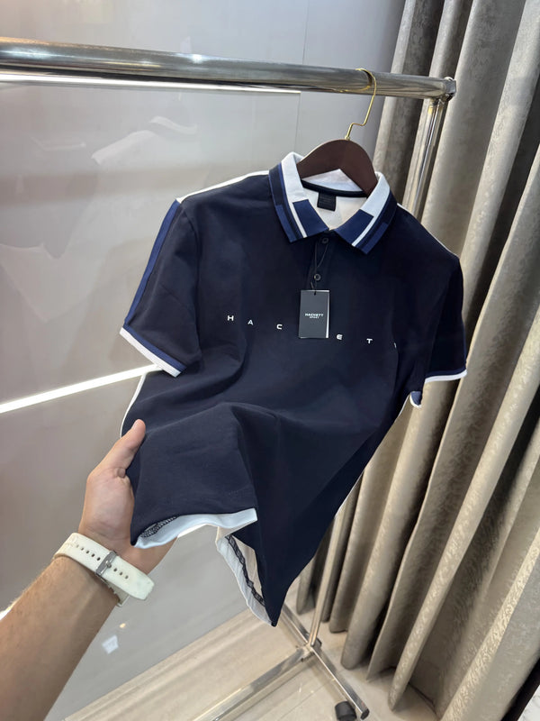 Hacket Petrol Navy Blue Logo Work Premium Polo T-Shirt