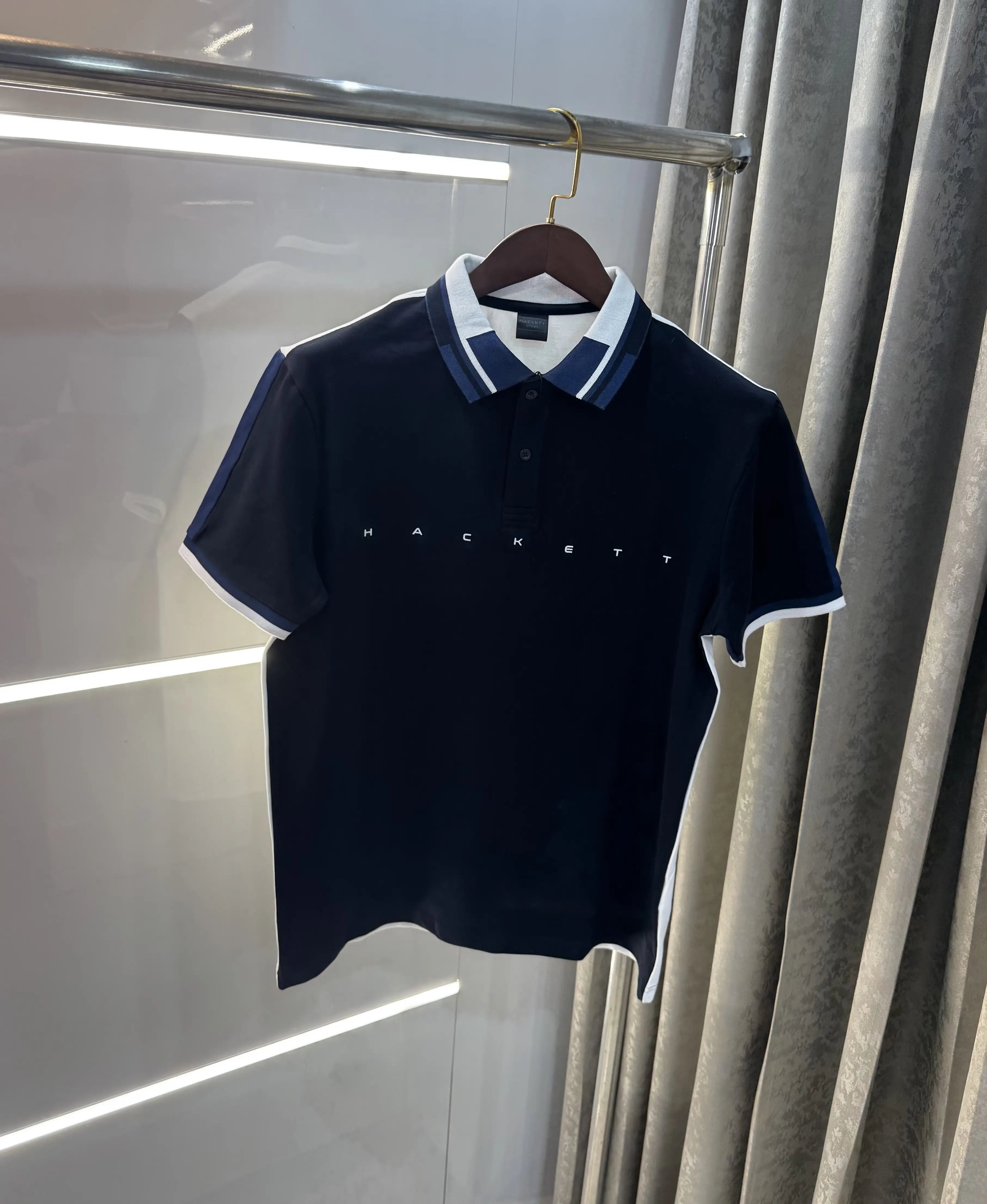 Hacket Petrol Navy Blue Logo Work Premium Polo T-Shirt
