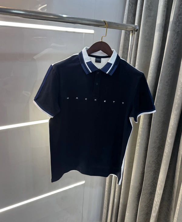 Hacket Petrol Navy Blue Logo Work Premium Polo T-Shirt