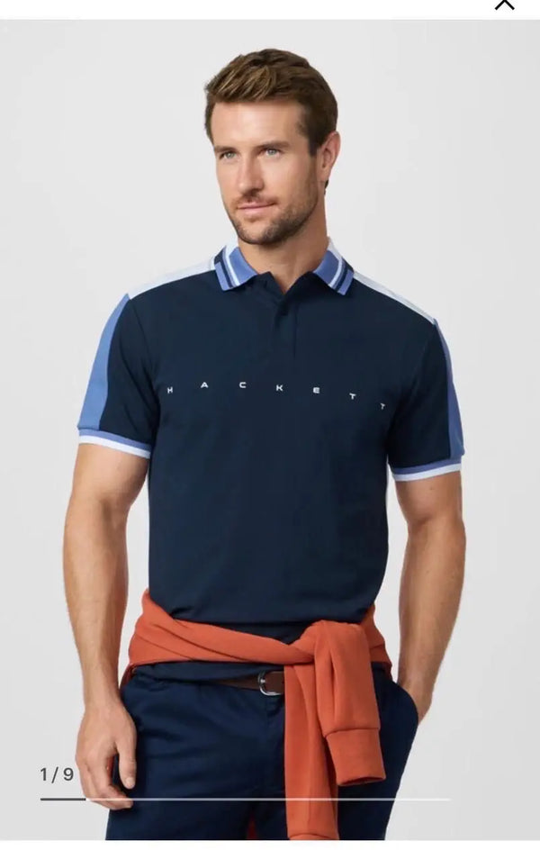 Hacket Petrol Navy Blue Logo Work Premium Polo T-Shirt