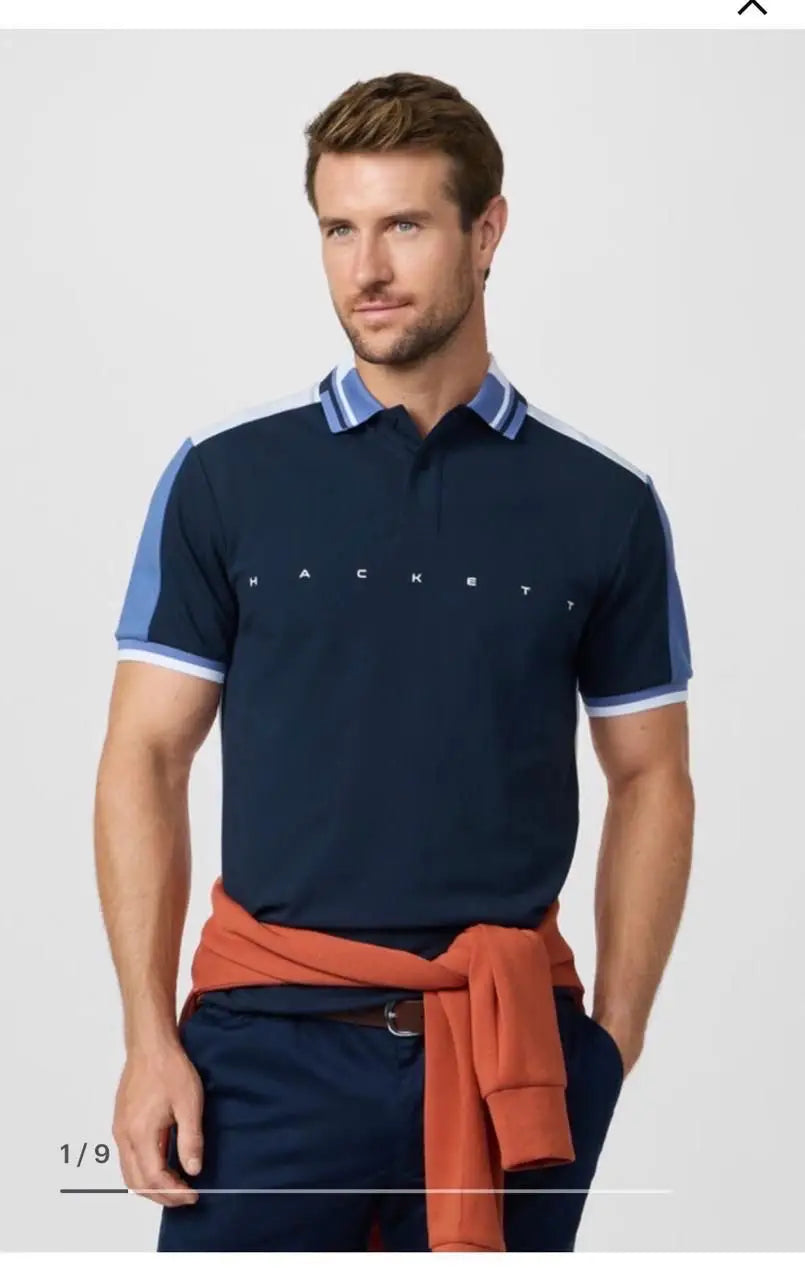 Hacket Petrol Navy Blue Logo Work Premium Polo T-Shirt