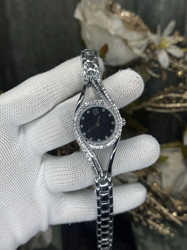 Swarovsk i Hyperbola Silver Black Bangle Premium Watch
