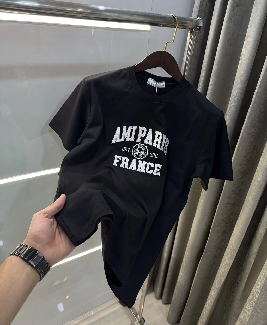 Ami Paris Black Embroidery Logo Premium T-Shirt