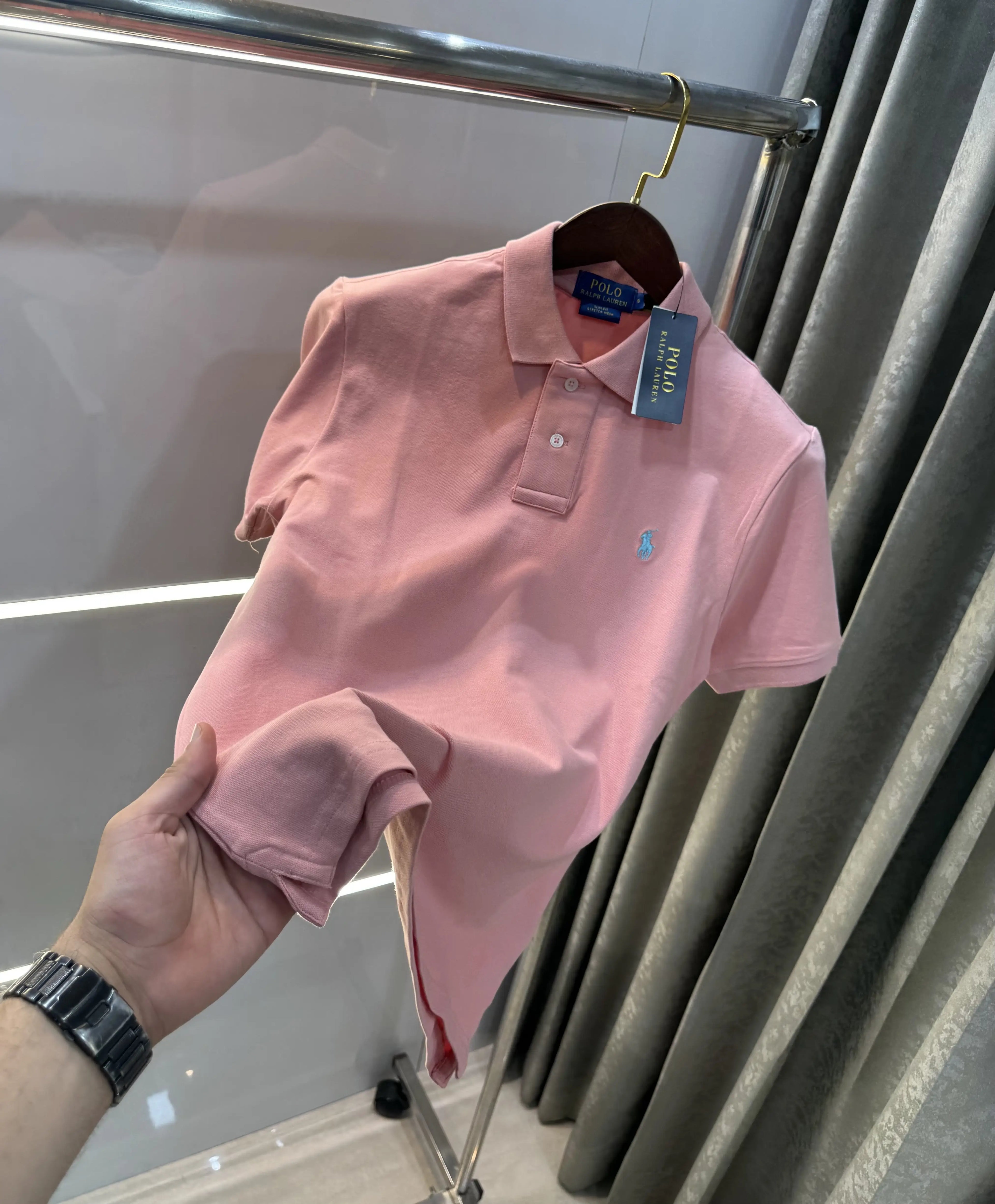 Ralph Lauren Pink Embroidery Logo Knitted Polo T-shirt