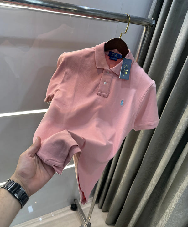 Ralph Lauren Pink Embroidery Logo Knitted Polo T-shirt