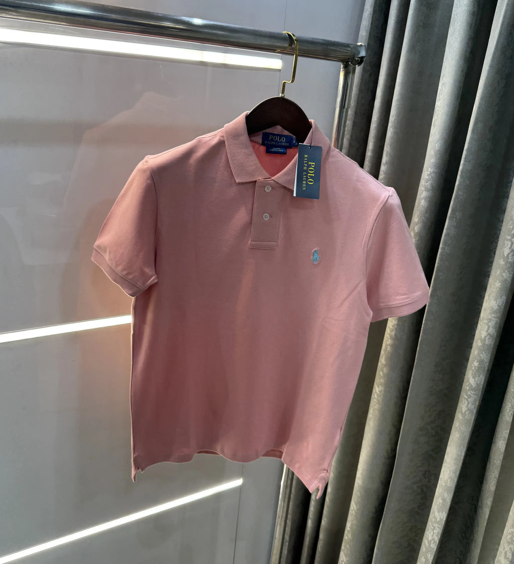Ralph Lauren Pink Embroidery Logo Knitted Polo T-shirt