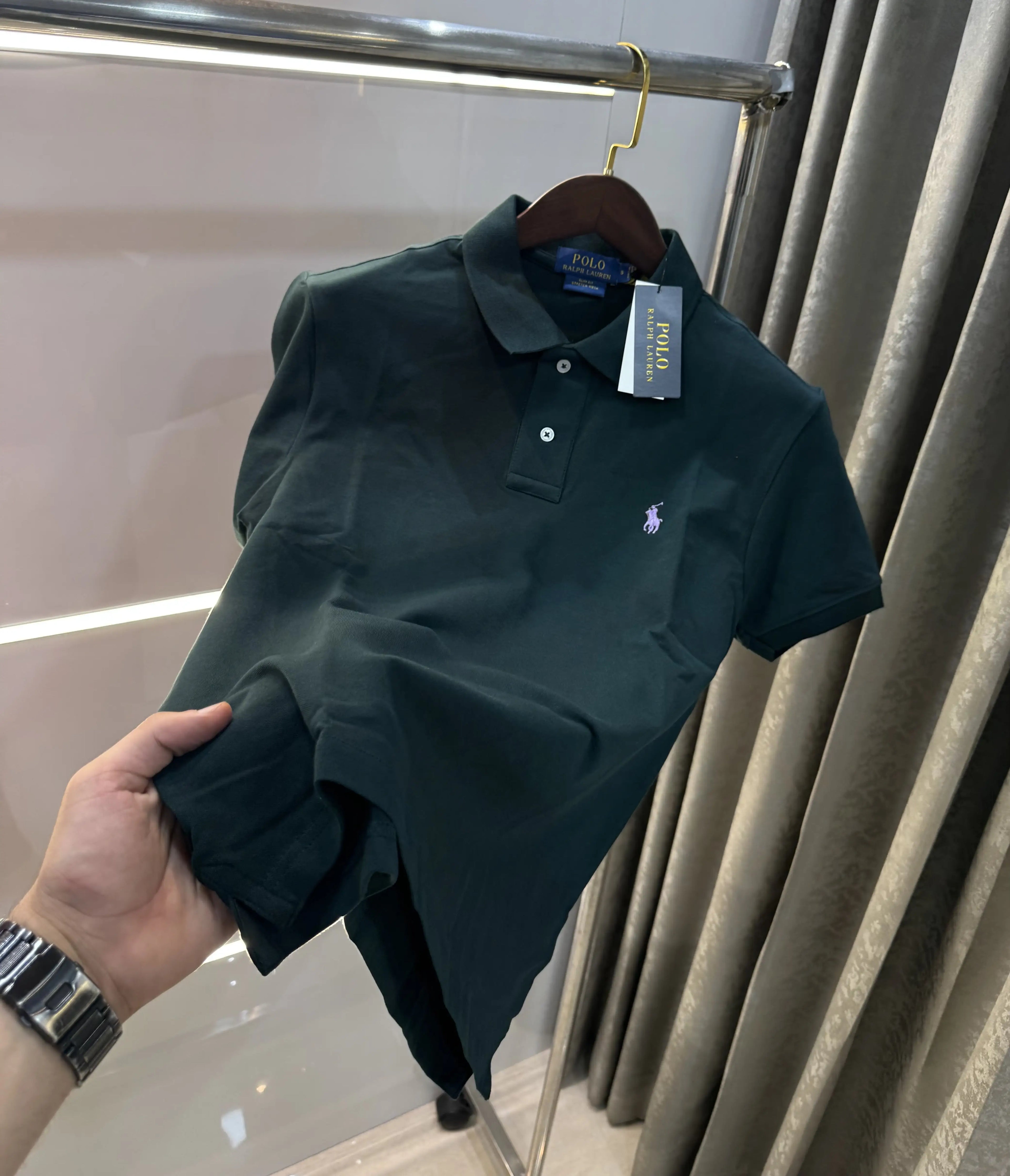 Ralph Lauren Bottle Green Embroidery Logo Knitted Polo T-shirt