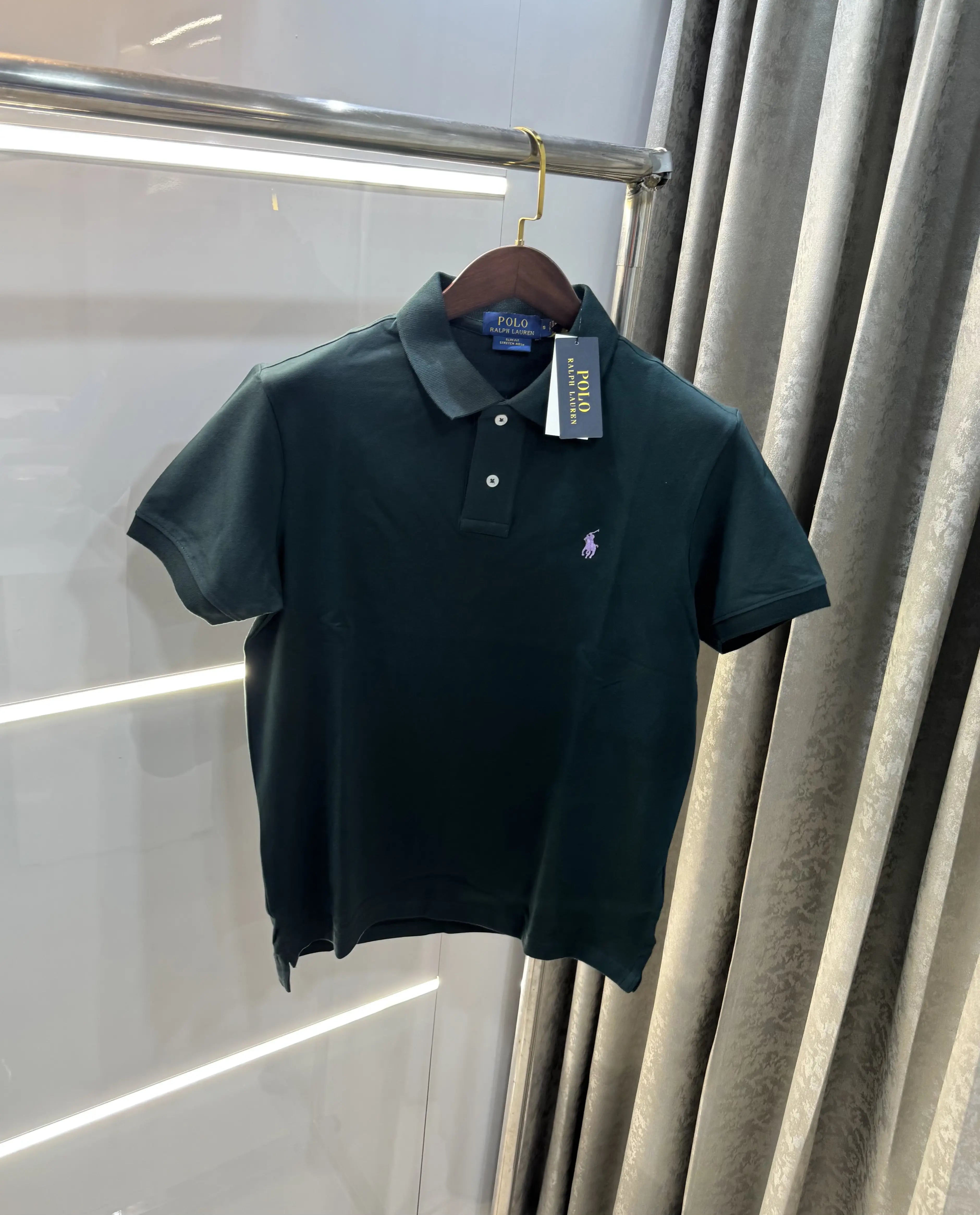 Ralph Lauren Bottle Green Embroidery Logo Knitted Polo T-shirt