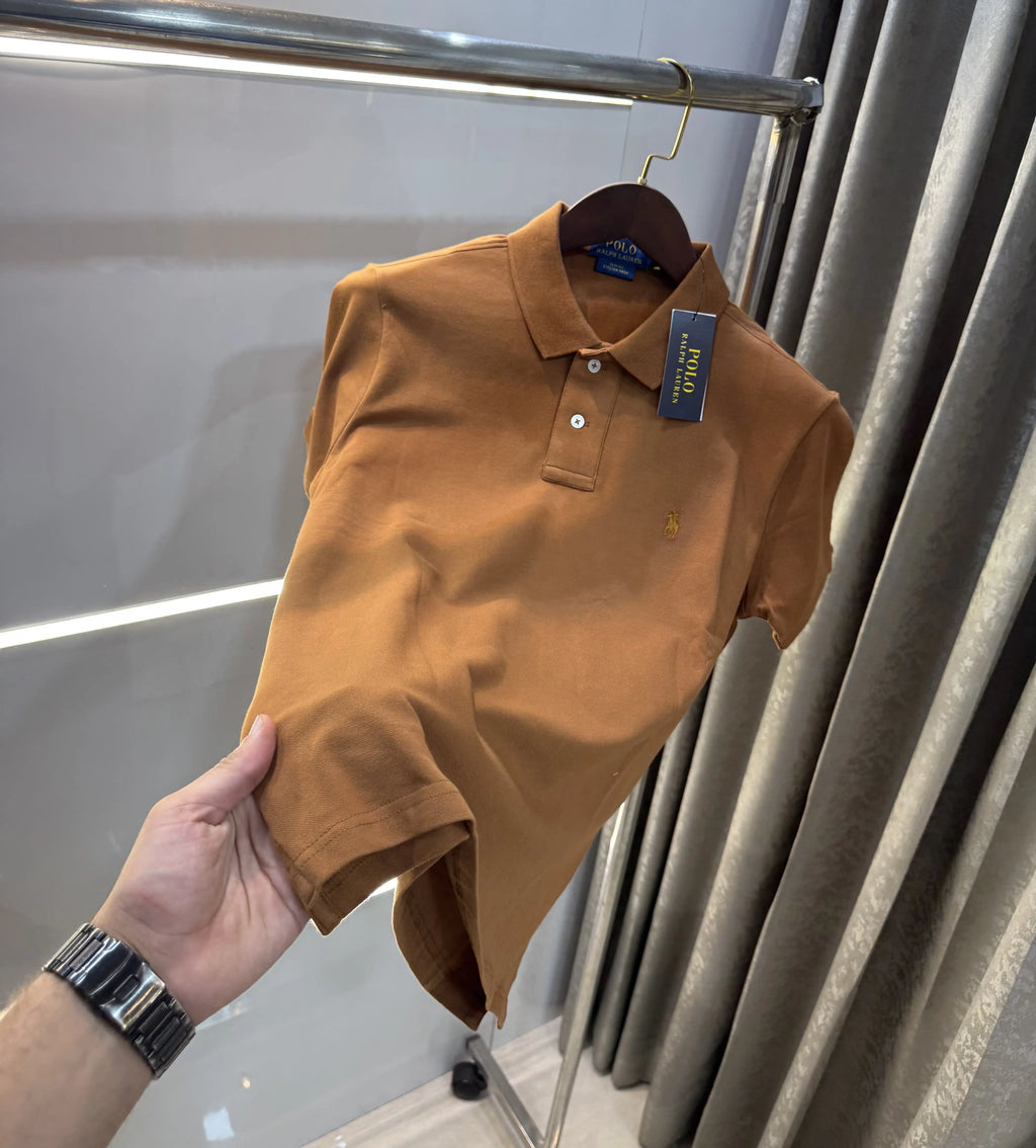 Ralph Lauren Brown Embroidery Logo Knitted Polo T-shirt