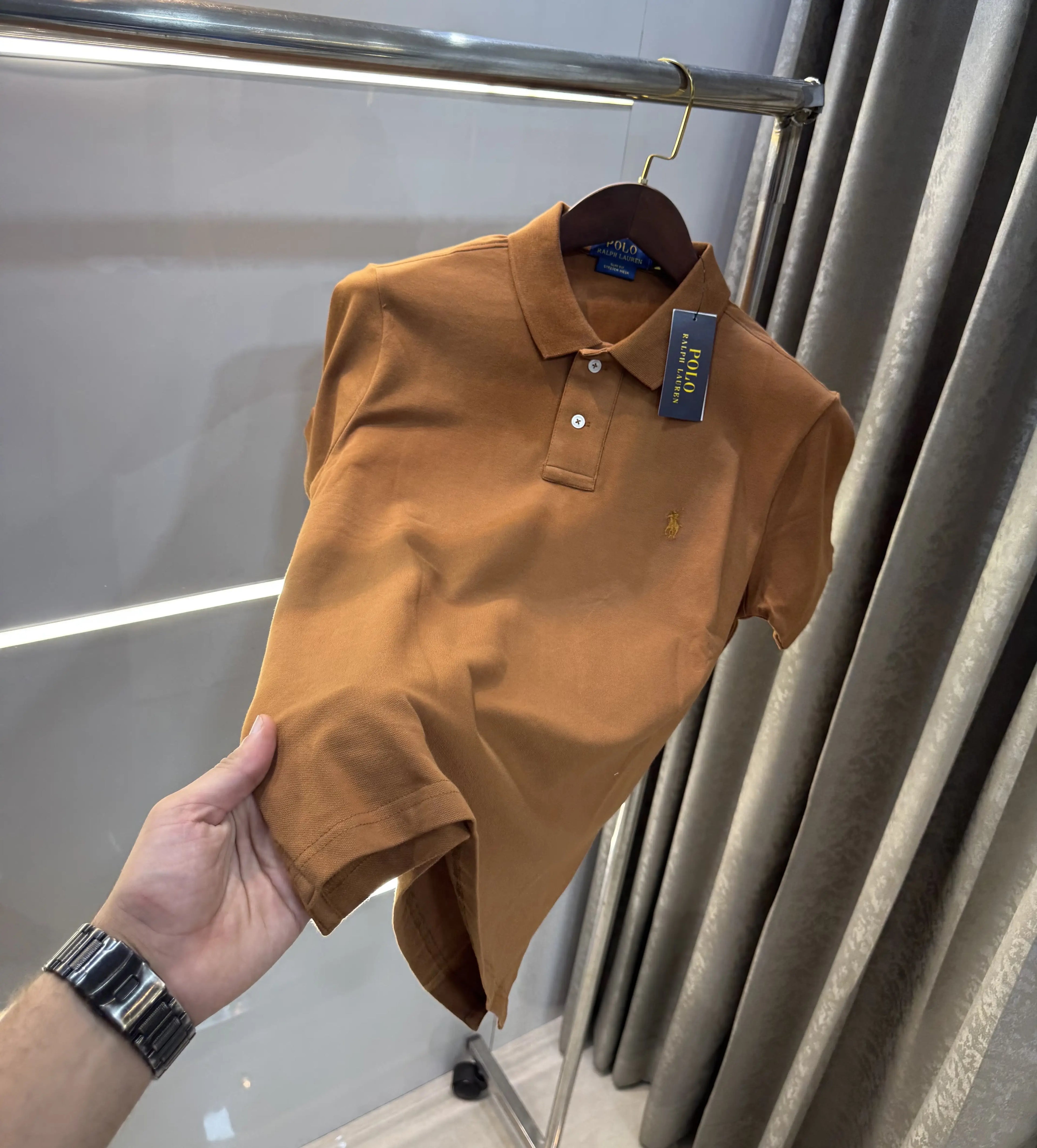 Ralph Lauren Brown Embroidery Logo Knitted Polo T-shirt