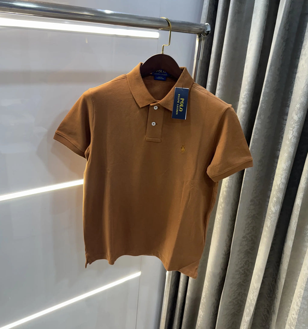 Ralph Lauren Brown Embroidery Logo Knitted Polo T-shirt