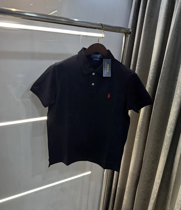 Ralph Lauren Black Embroidery Logo Knitted Polo T-shirt