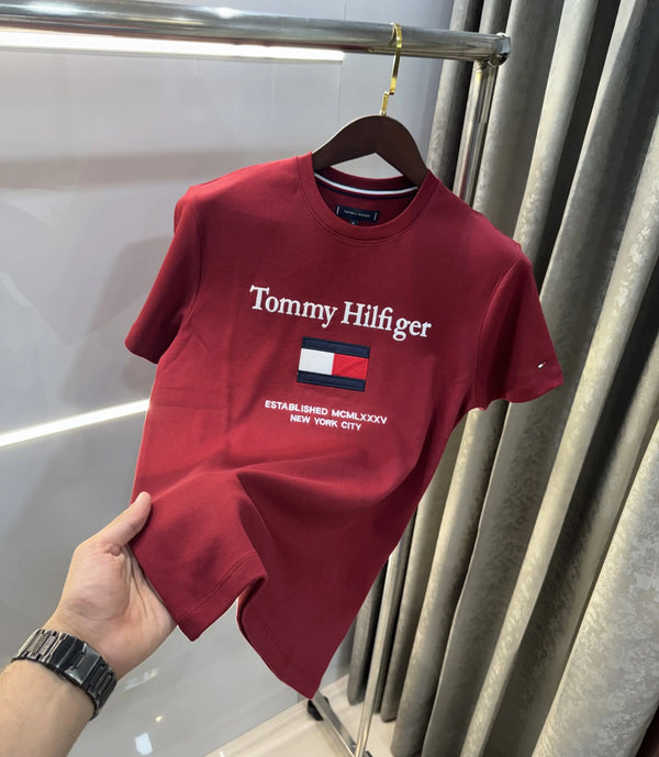 Tommy Hilfiger Maroon Logo Work Premium Polo T-Shirt