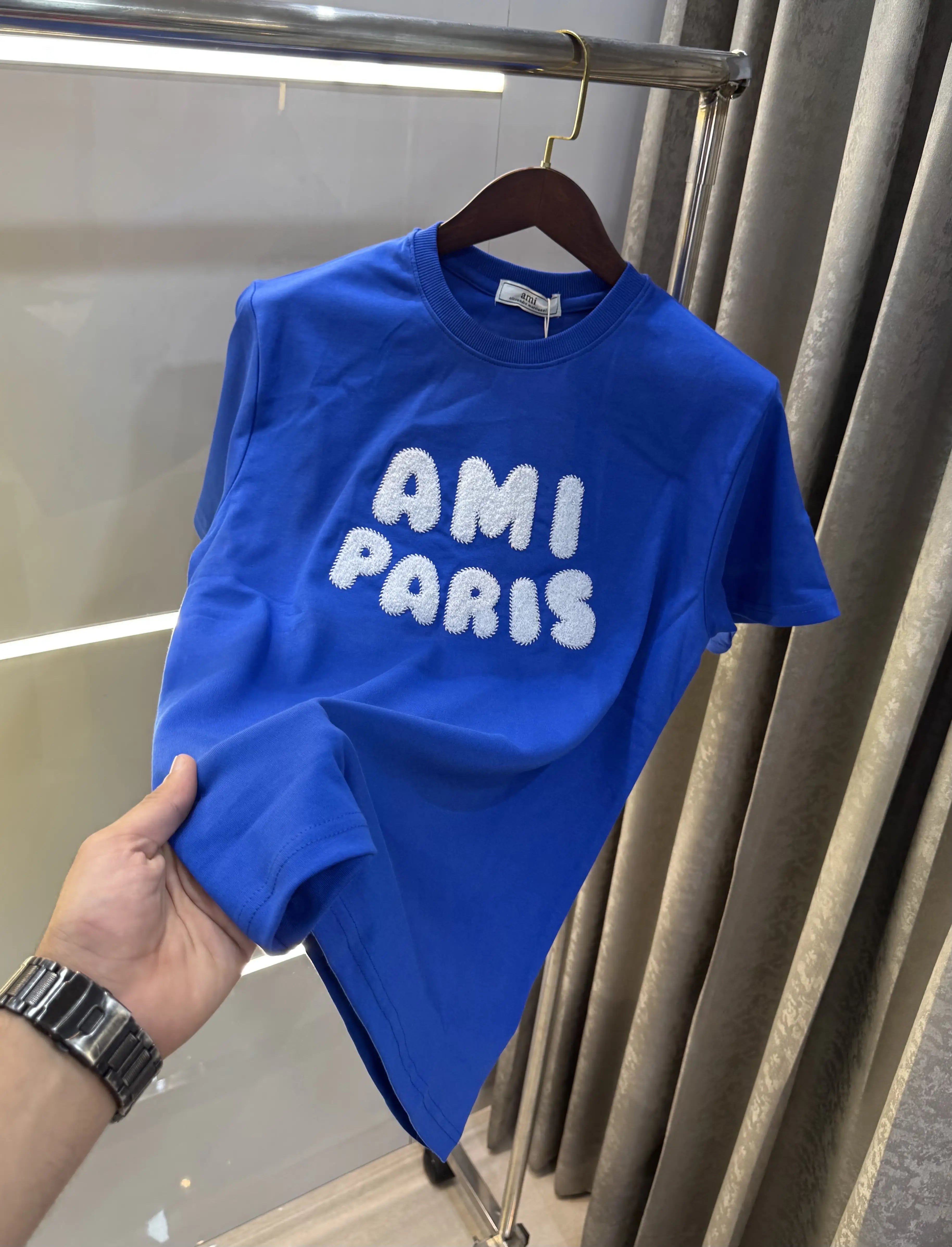 Ami Paris Blue Embroidery Logo Premium T-Shirt