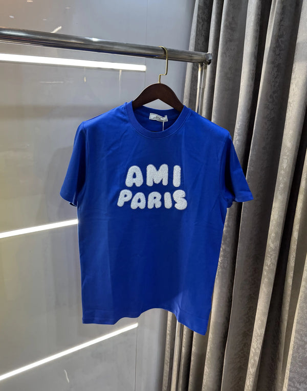 Ami Paris Blue Embroidery Logo Premium T-Shirt