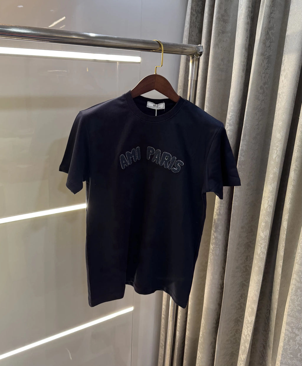 Ami Paris Navy Blue Embroidery Logo Premium T-Shirt
