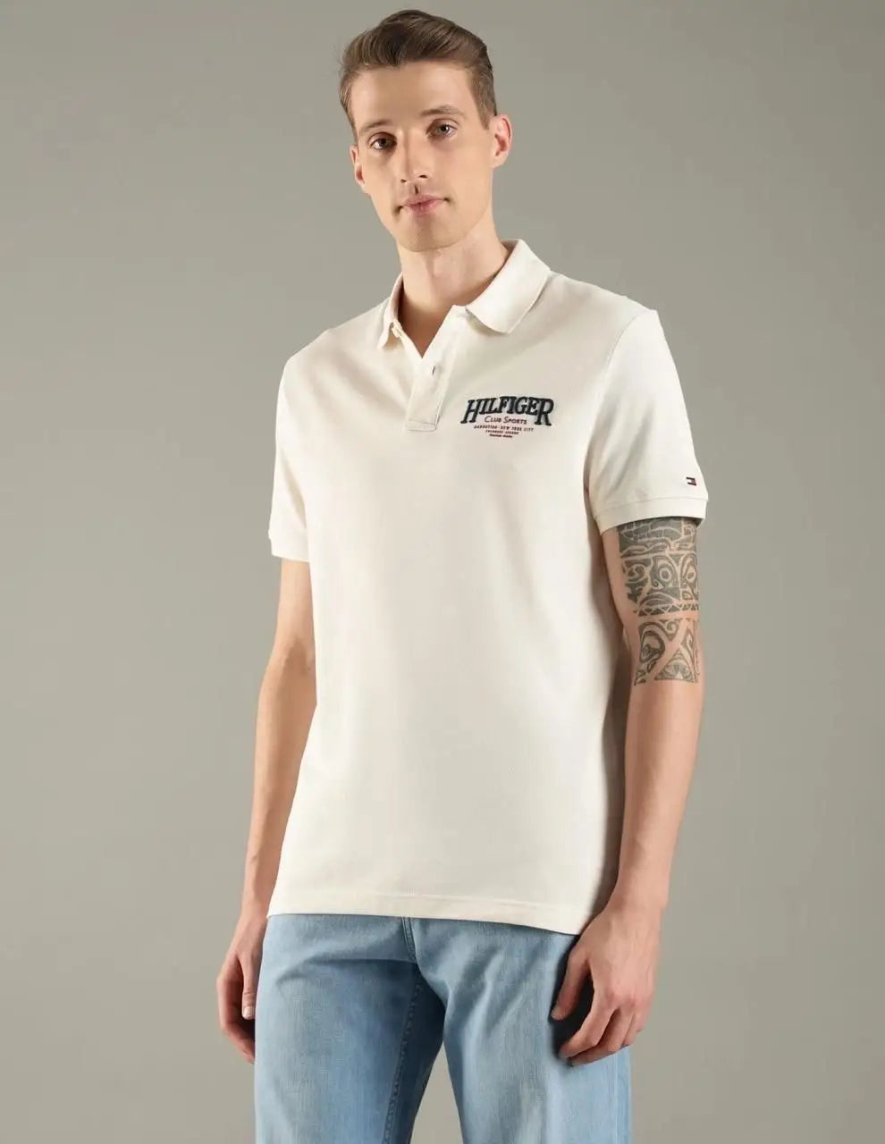 Tommy  Hilfiger Beige Logo Work Premium Polo T-Shirt
