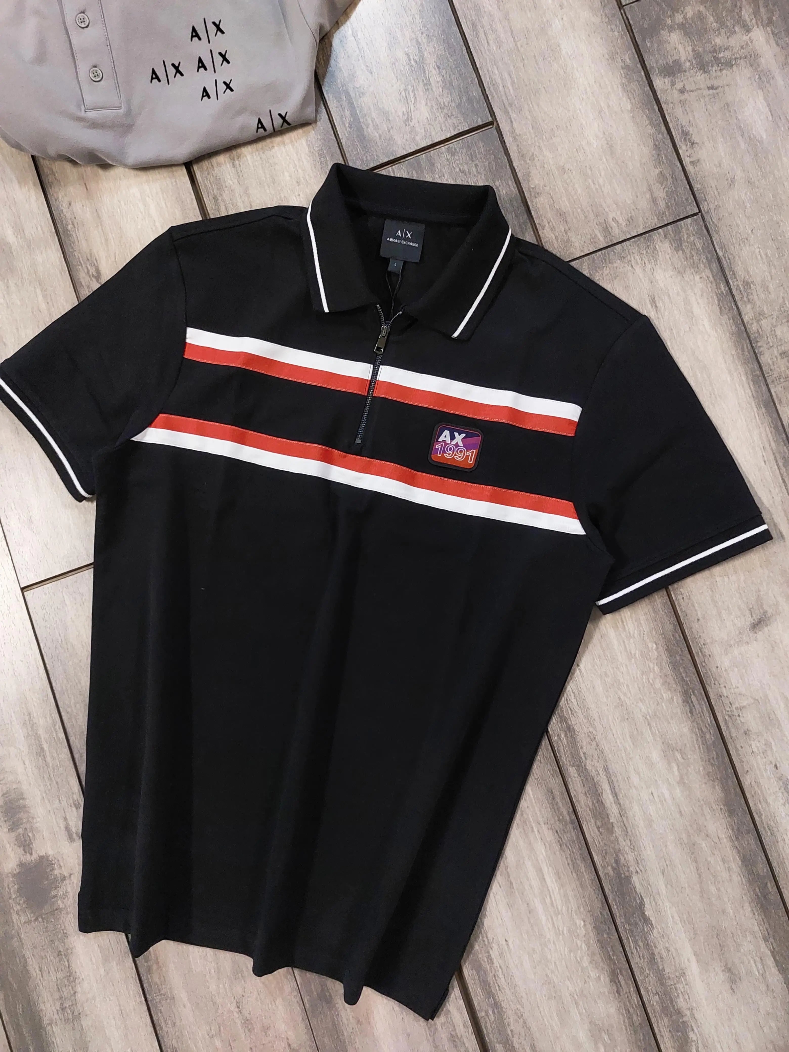 Arman i Exchang e Black Logo Work Premium Polo T-Shirt
