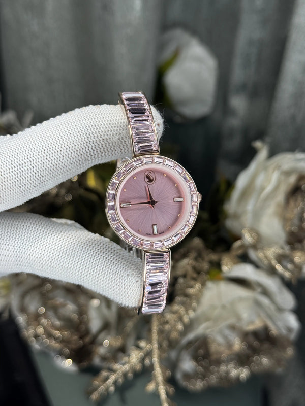 Swarovsk i Matrix Bangle Pink Quartz Watch