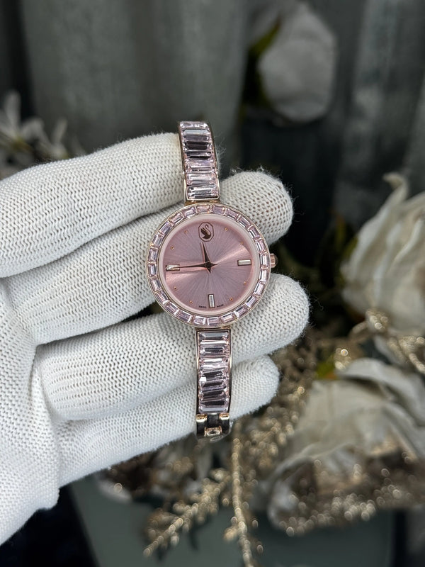 Swarovsk i Matrix Bangle Pink Quartz Watch