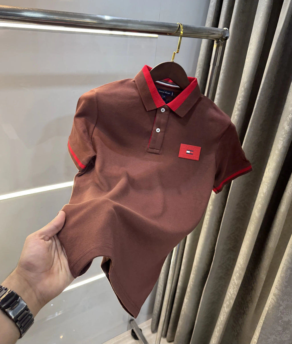 Tommy  Hilfiger Brown Logo Work Premium Polo T-Shirt