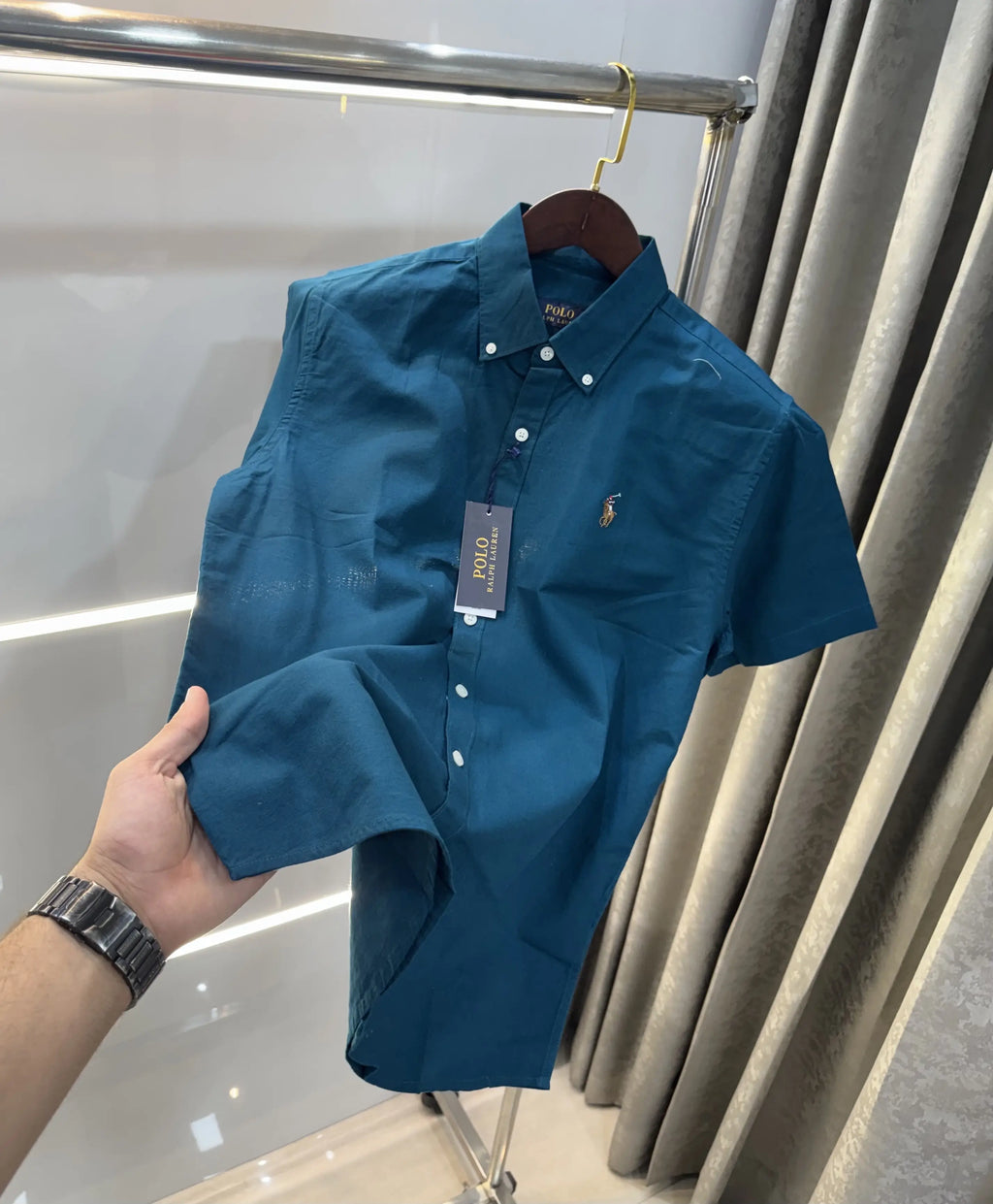 Ralph  Lauren Petrol Blue Premium Linen Shirt