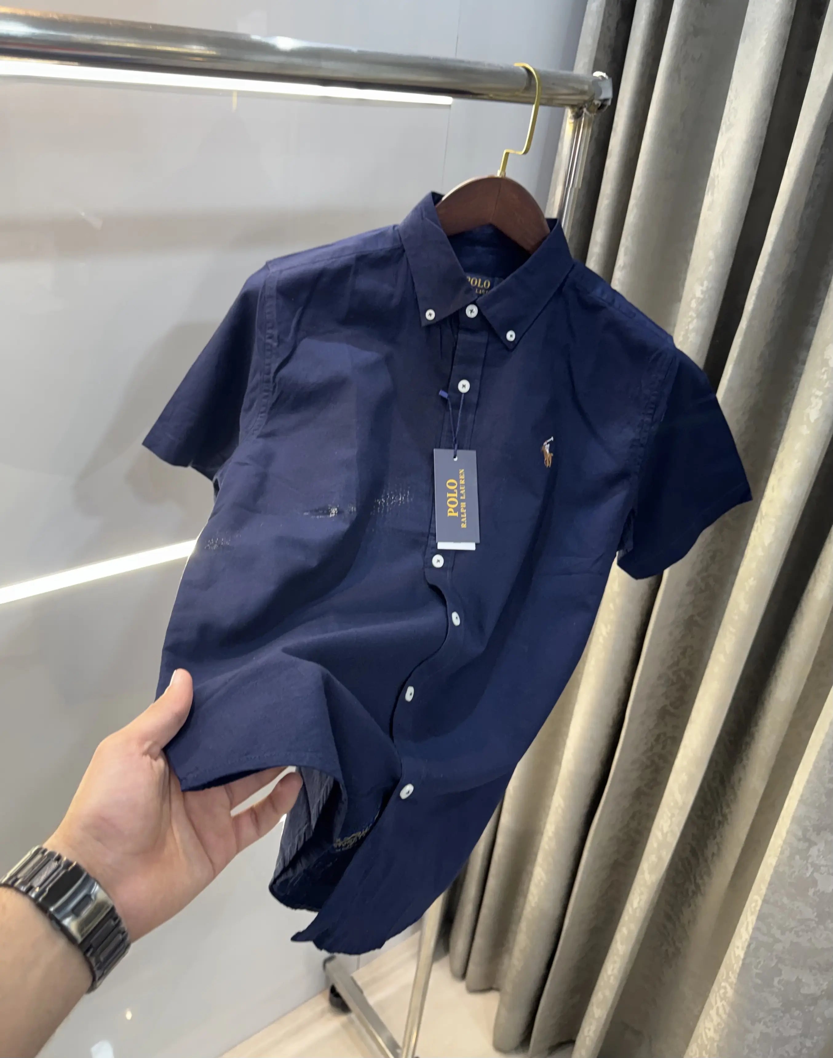 Ralph  Lauren Navy Blue Premium Linen Shirt