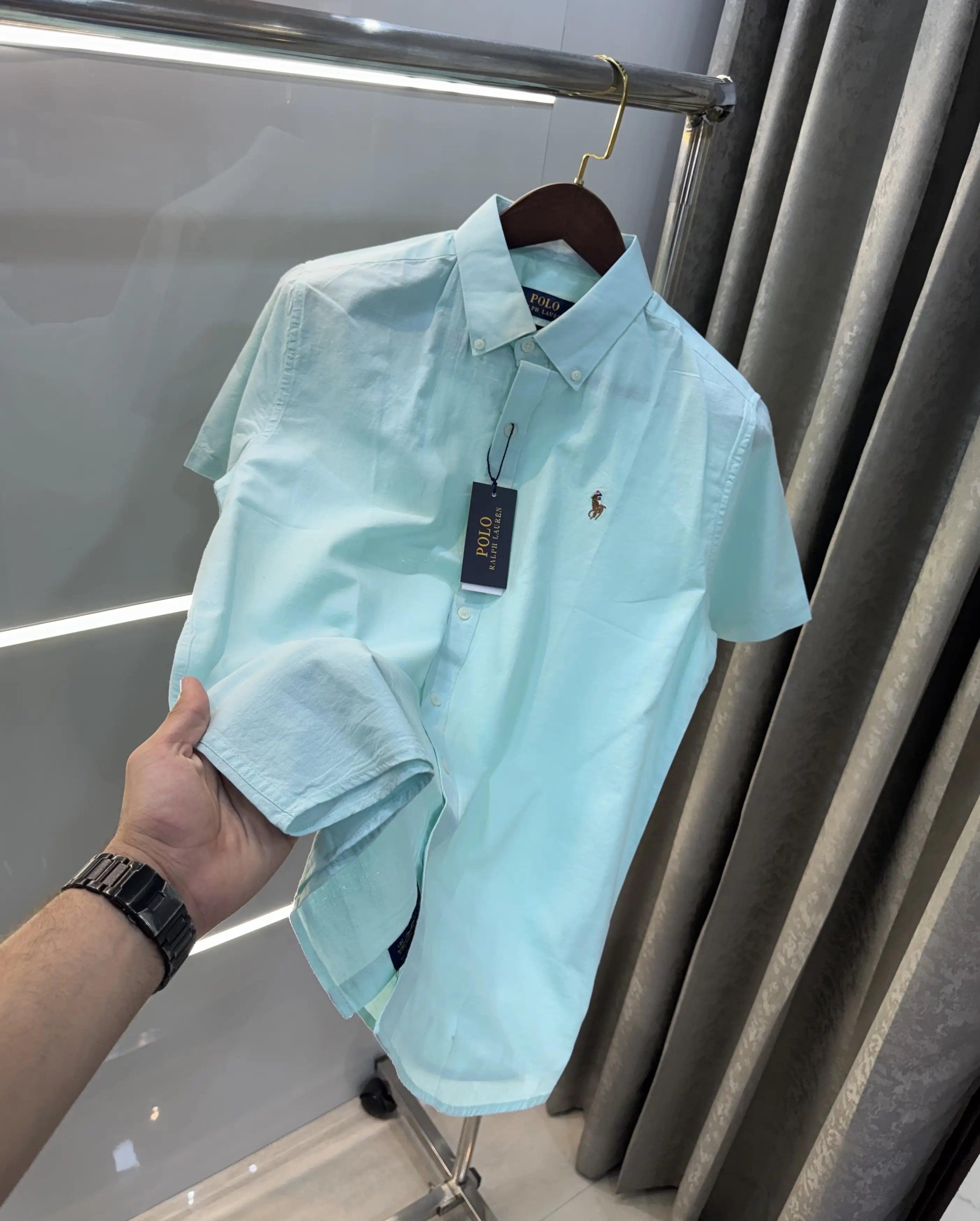 Ralph  Lauren Aqua Green Premium Linen Shirt