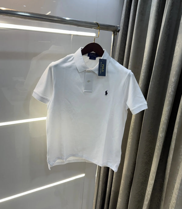 Ralph Lauren White Embroidery Logo Knitted Polo T-shirt