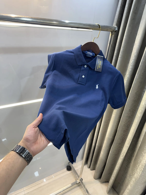 Ralph Lauren Petrol Blue Embroidery Logo Knitted Polo T-shirt