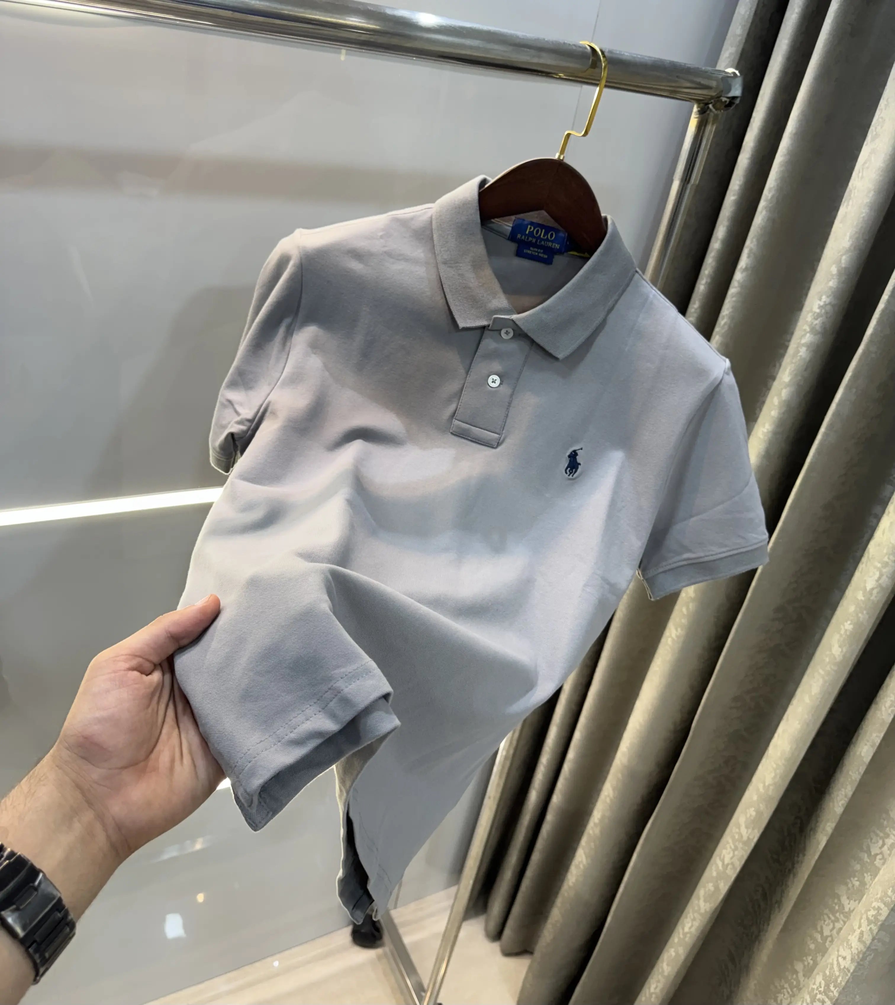 Ralph Lauren Grey Embroidery Logo Knitted Polo T-shirt Main image