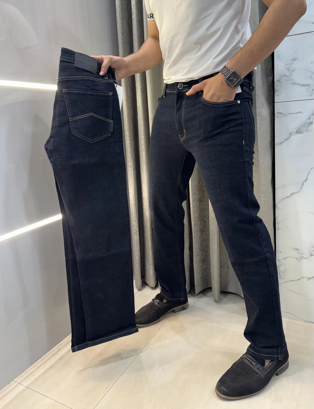 Armani Exchange Dark Blue Imported Hyperflex Denim