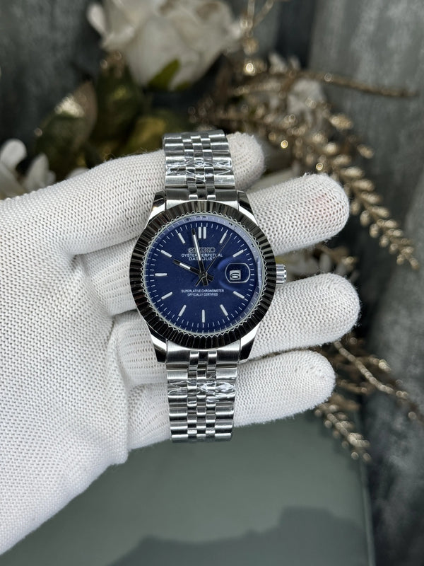 Seiko Datejust Silver Blue Sunburst Dial Premium Watch