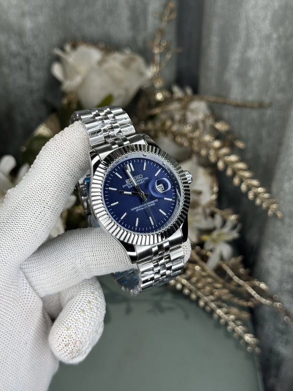 Seiko Datejust Silver Blue Sunburst Dial Premium Watch