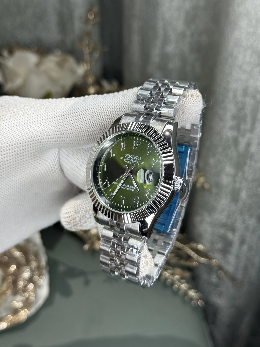 Seiko Datejust Silver Olive Arabic Dial Premium Watch