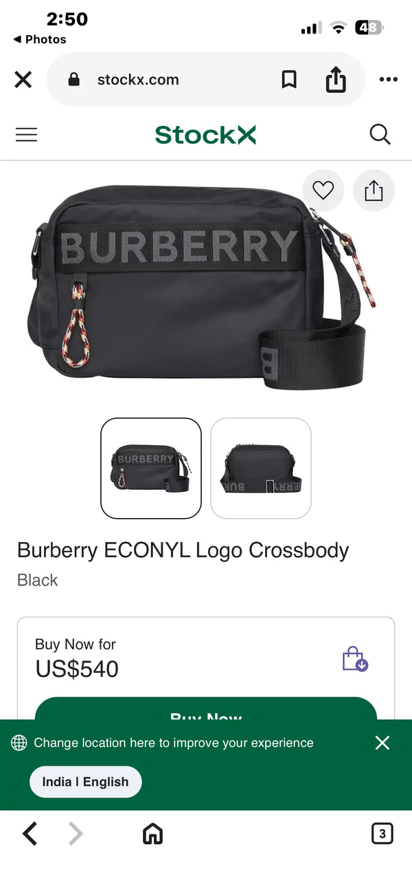 BURBERRY ECONYL LOGO CROSSBODY SLING BAG WITH OG BOX CARD AND DUSTBAG