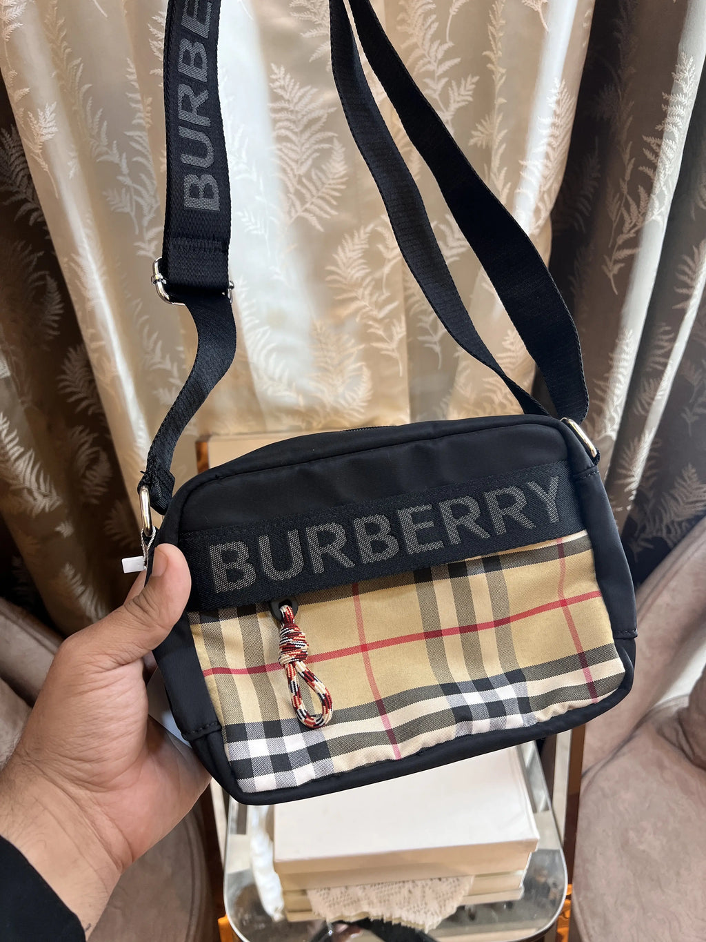 BURBERRY CHECKS ECONYL LOGO CROSSBODY SLING BAG WITH OG BOX CARD AND DUSTBAG
