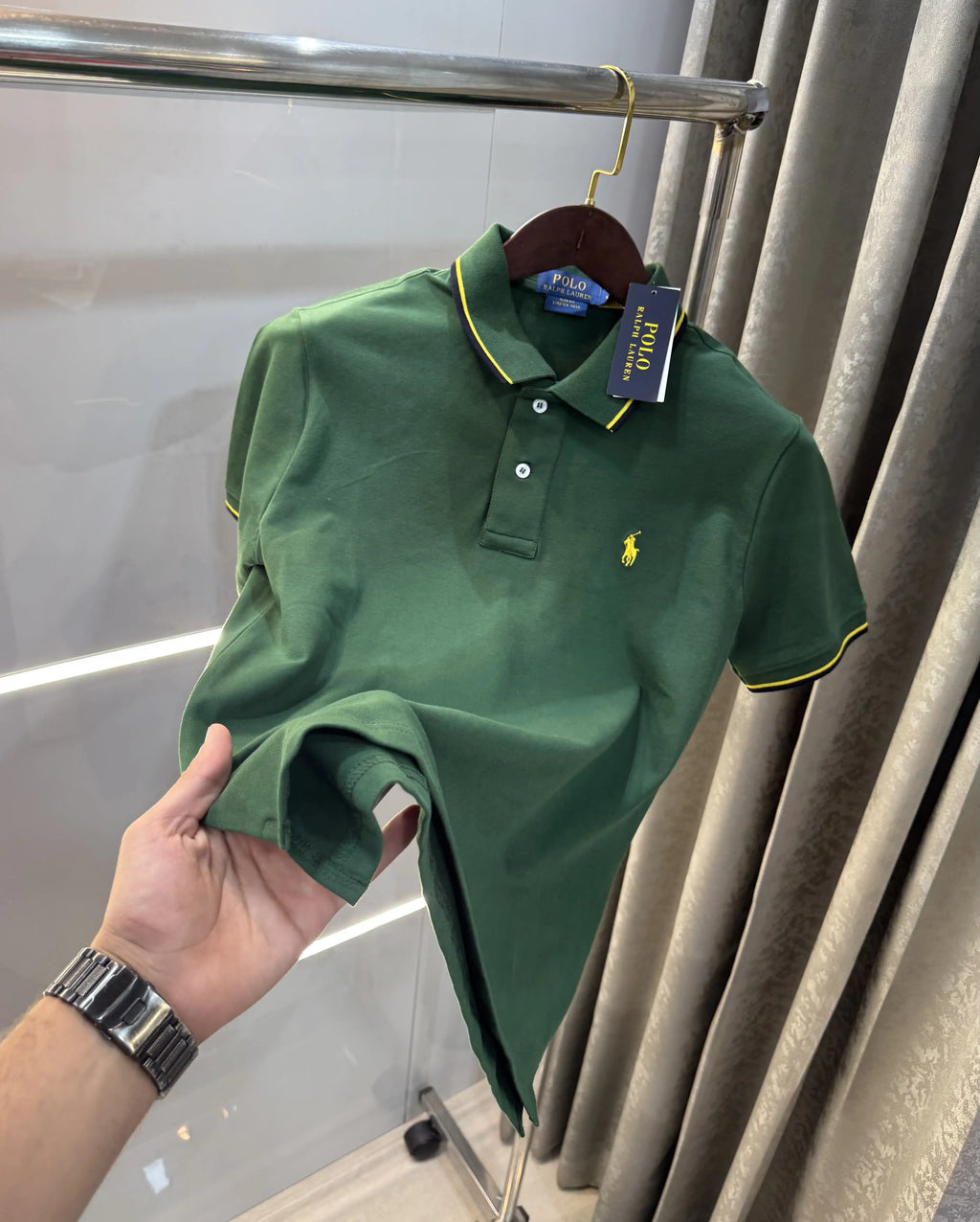 Ralph Lauren Olive Green Embroidery Logo Premium Classic Polo T-Shirt