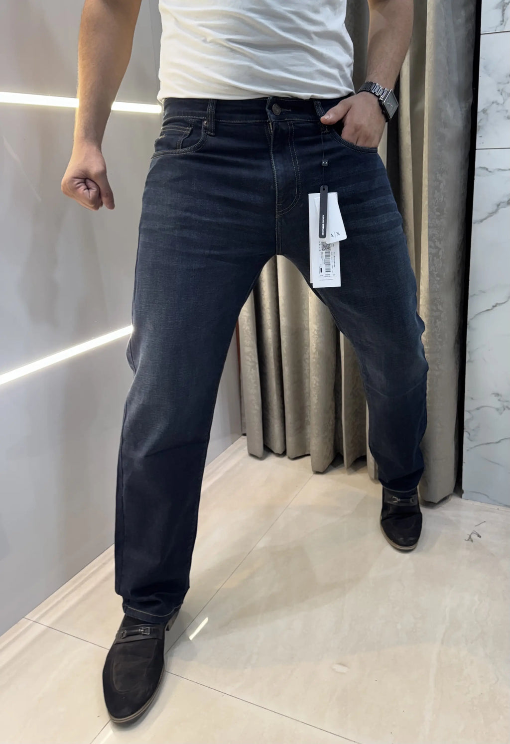Armani Exchange Greenish Imported Hyperflex Denim