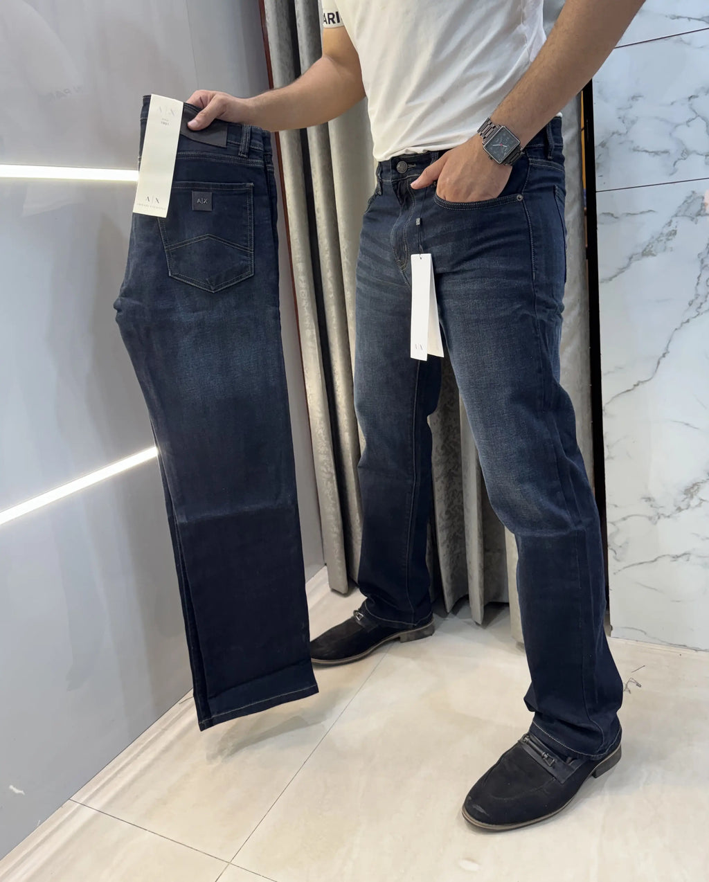Armani Exchange Greenish Imported Hyperflex Denim