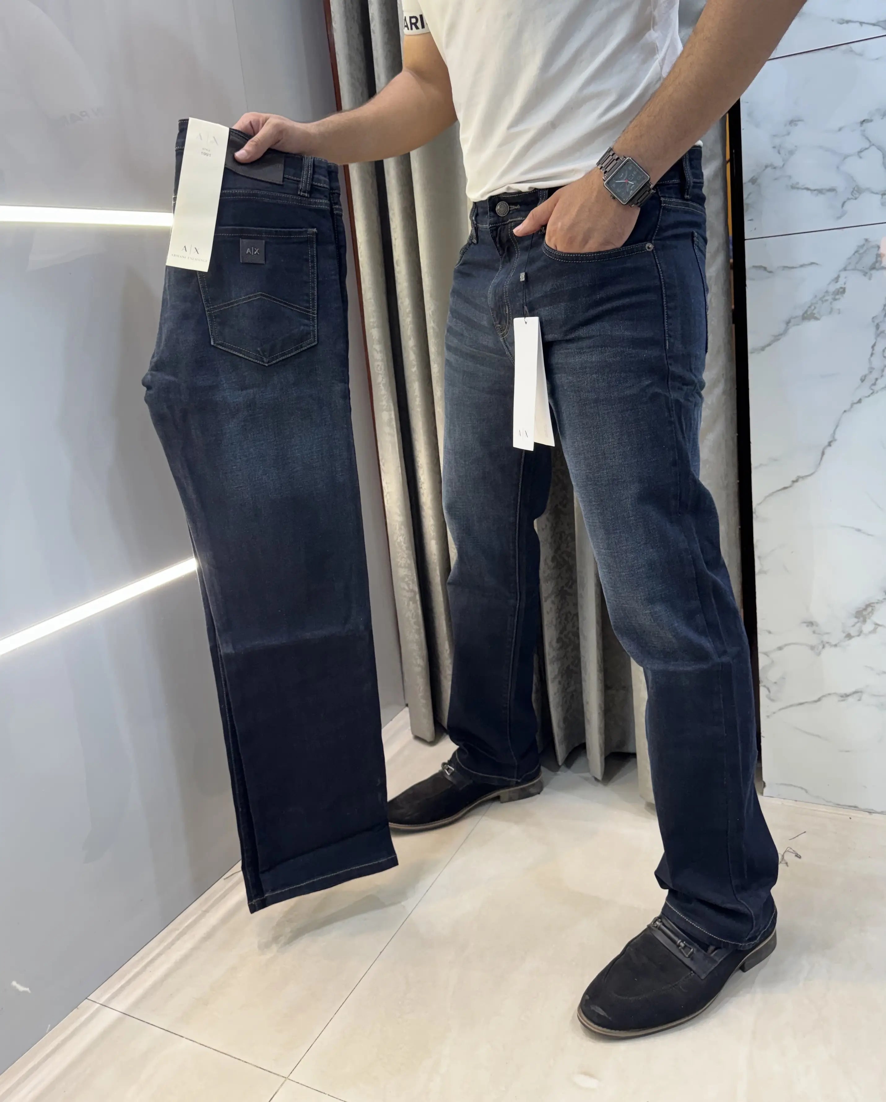 Armani Exchange Greenish Imported Hyperflex Denim