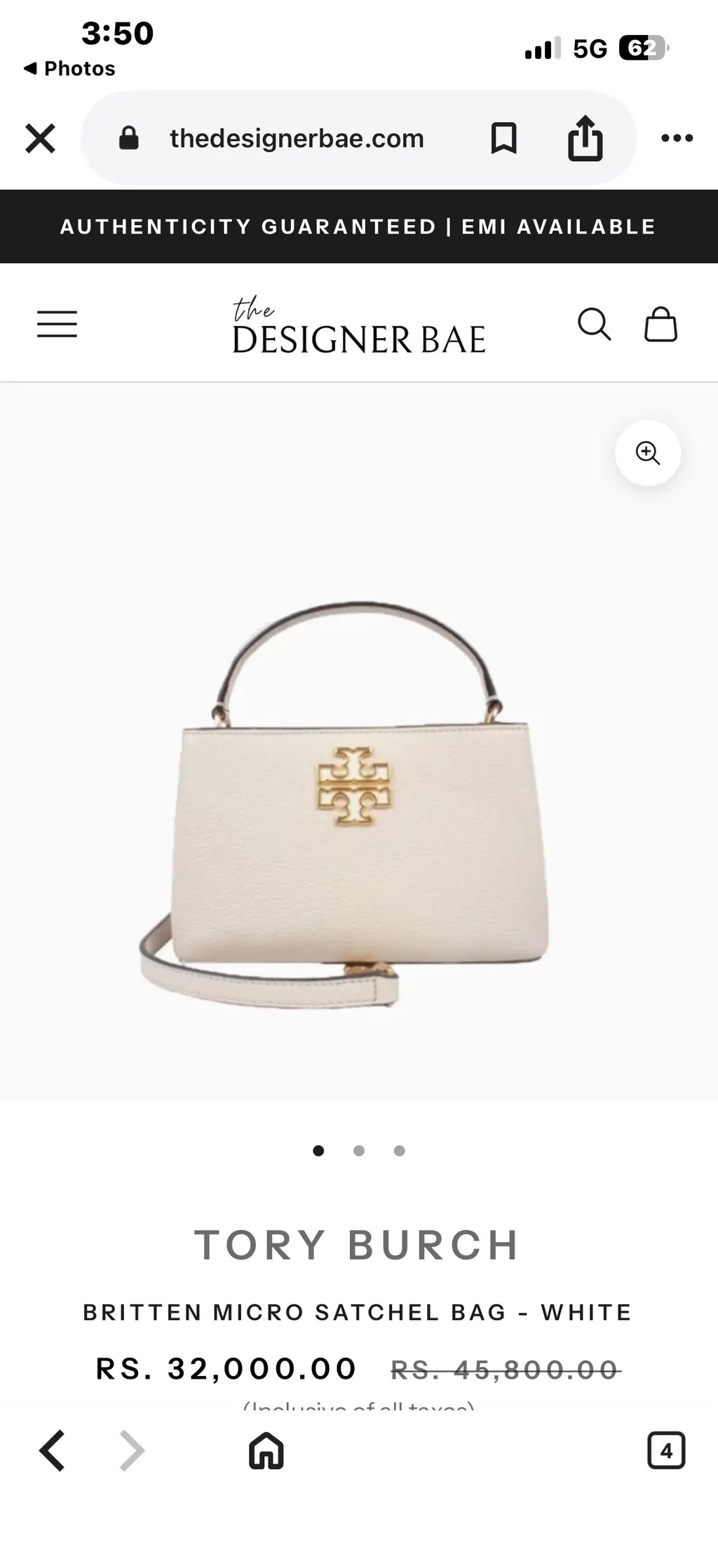 TORY BURCH BRITTEN SATCHEL PREMIUM BAG WITH OG BOX AND ACCESSORIES