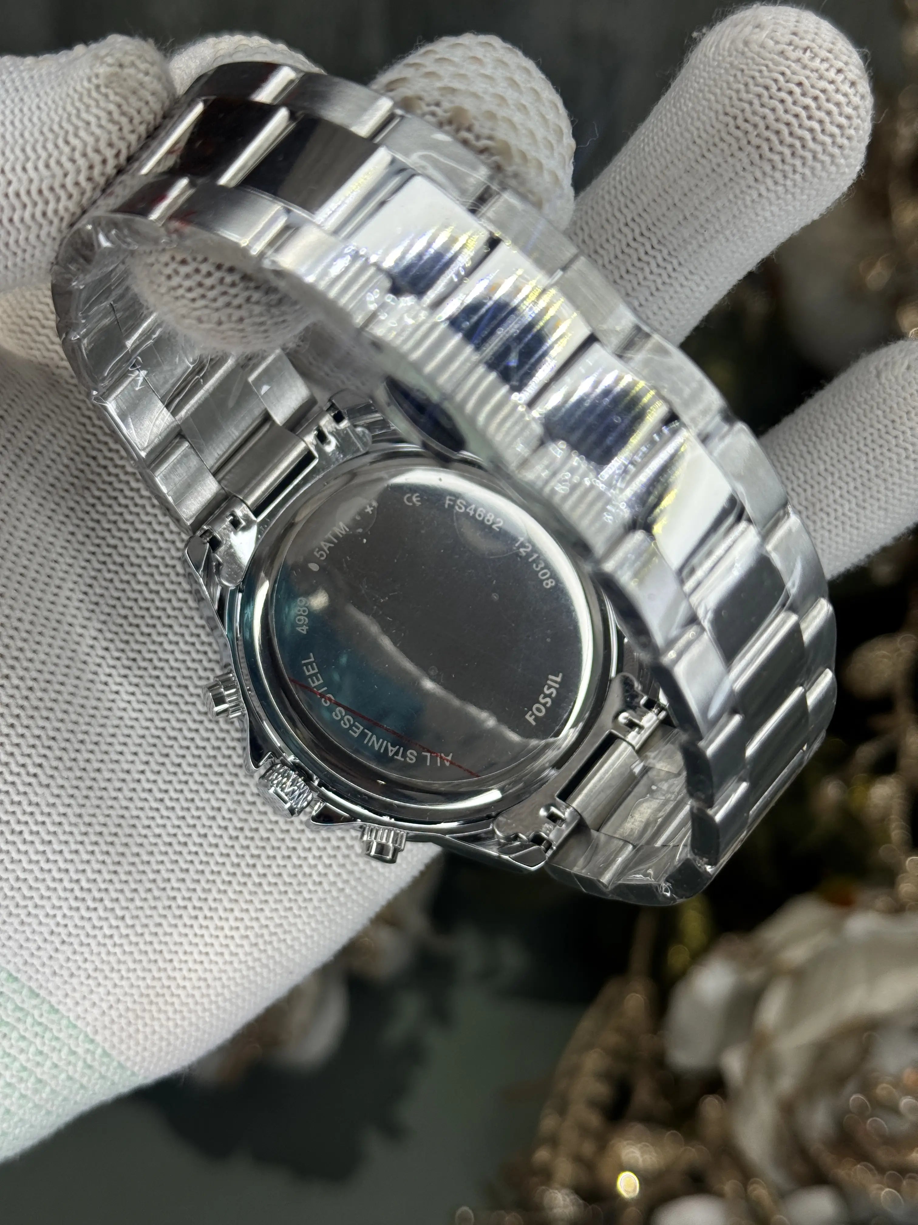 Fossil Bannon Silver Green Chronograph Watch